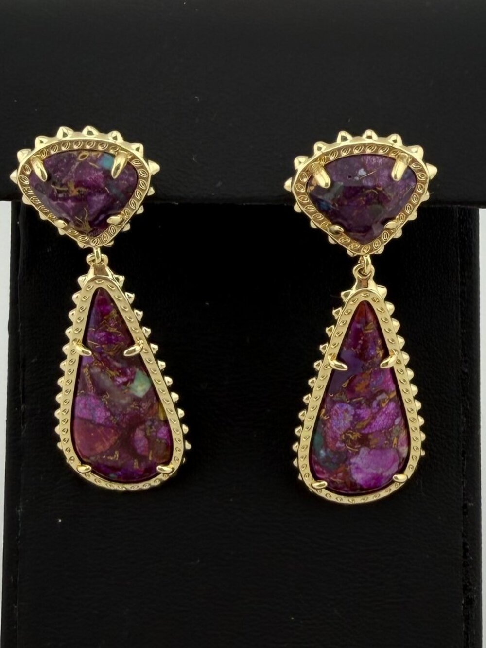 Kendra Scott Payton Drop Earrings Gold Bronze Veined Purple Turquoise Magnesite